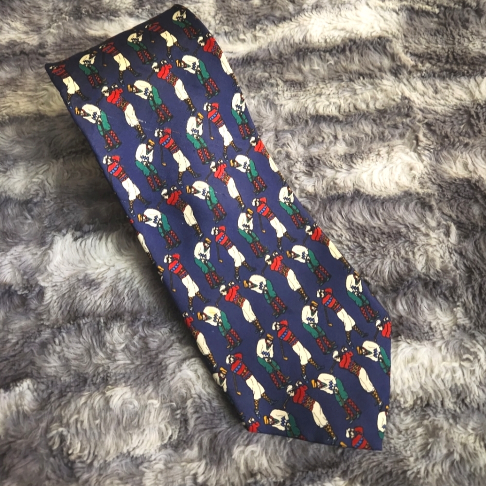 Vintage Van Heusen 417 Golfer Theme Blue Tie